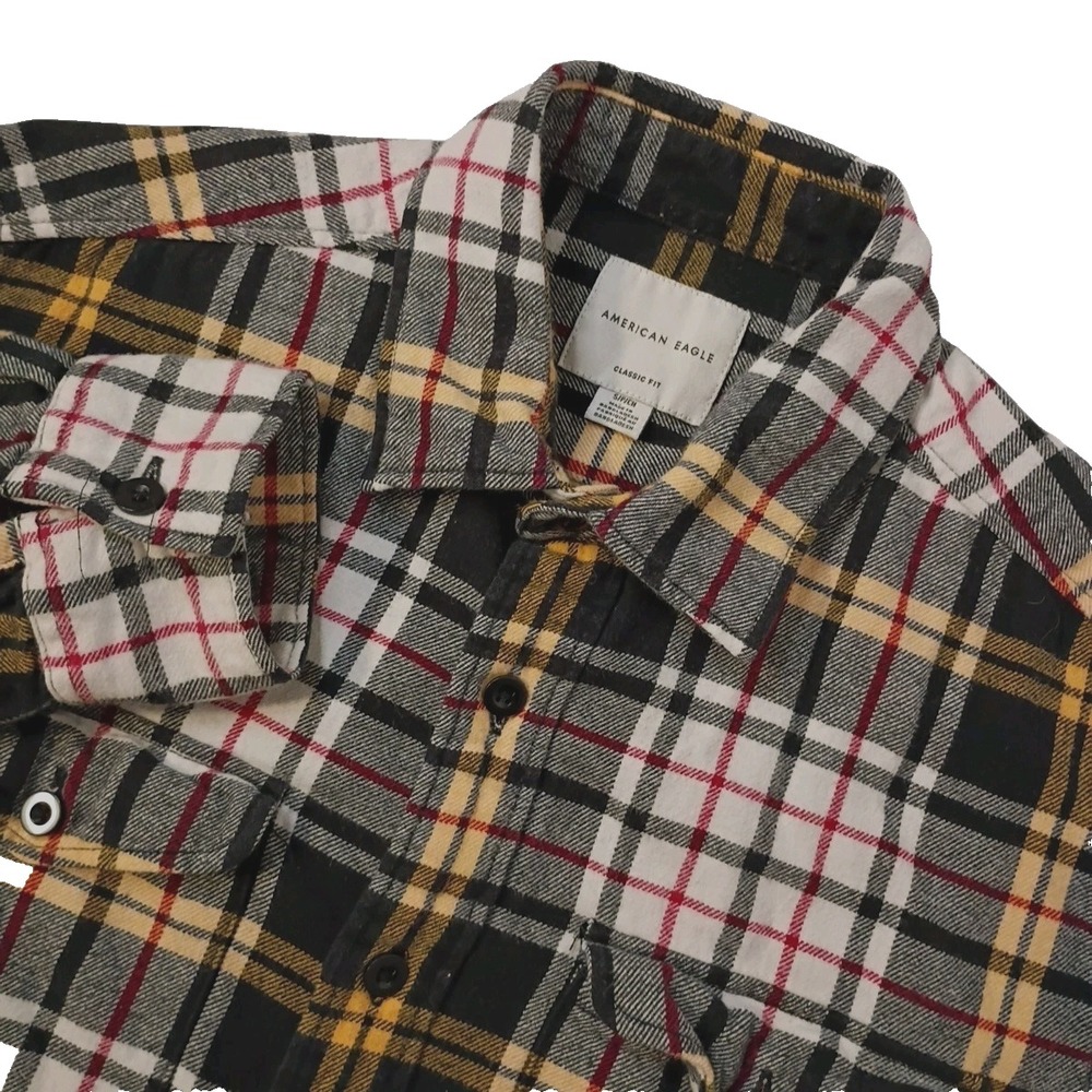 American Eagle Flannel Shirt Mens Small Plaid Double Pockets Workshirt Outdoors‎